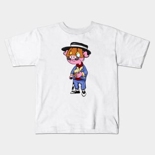 Dope Slluks piggy cartoon man chilling illustration Kids T-Shirt